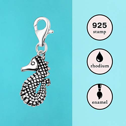 Image of Quiges 925 Sterling Silver 3D Ocean Seahorse Lobster Clasp Charm Clip on Pendant
