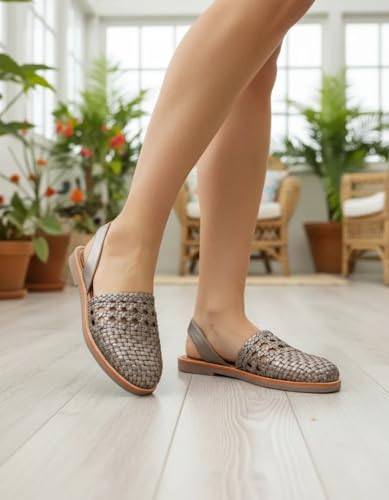 Image of Macarena Collection Women's Leather Huarache Sandals, Closed Toe Woven