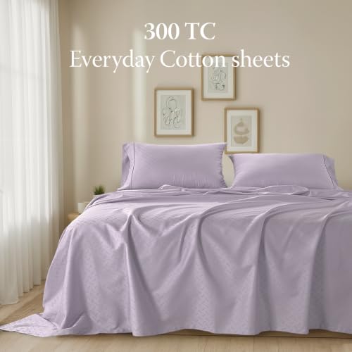 Image of Threadmill Cotton Twin Sheet Set | 100% Cotton Sheets for Twin Size Bed | Damask Jacquard Sateen Twin Bed Sheets Set with 16 inch Deep Pocket | Soft Breathable 3-Piece Cooling Sheet Set | Lilac