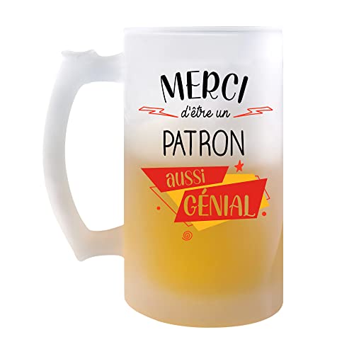 Planetee Chope Merci Patron Génial | Verre à bière Pinte Idée Cadeau Collègue Travail Retraite