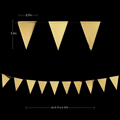 Image of 40Ft Gold Party Decoration Triangle Flag Banner Double Sided Metallic Paper Pennant Bunting Garland for Graduation Wedding Bridal Shower Birthday Bachelorette Engagement Anniversary Hen Party Supplies