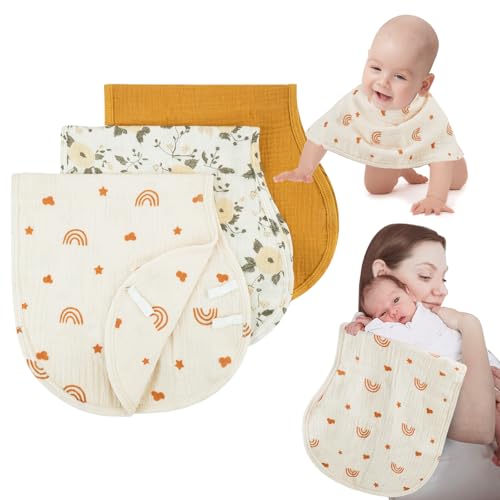 Image of Muslin Burp Cloths with Snaps,Multi-Use Burpy Bib 100% Cotton for Spit Up & Drool,Large 22"X11" Extra Absorbent Burping Cloth for Newborn Boys Girls Essentials,Yellow