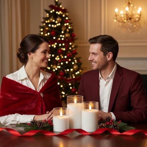 ANGELLOONG White Flameless Candles with Timer, Glass Flickering LED Candle with Remote, Set of 3 Battery Operated Pillar Candles for Bathroom Bathtub Home Decor Wedding Christmas Decoration