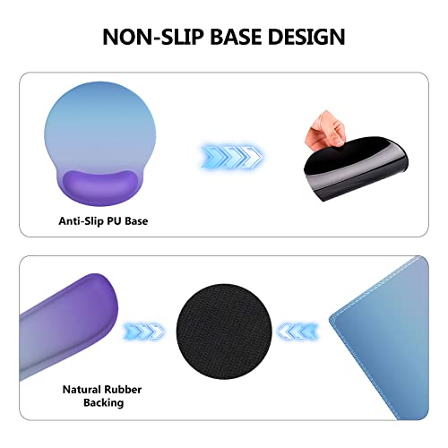 Ileadon Keyboard Mouse Pad Set, Large Gaming Mouse Pad + Keyboard Wrist Rest + Mouse Pad With Wrist Support + Coaster, Easy Typing Pain Relief, 4In1 Desk Mat Set For Home Office, Blue Purple #TOP4
