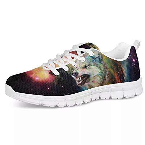 Dellukee Wolf Print Men's Running Shoes Breathable Ultra Lightweight Sport Wihte Jogging Sneakers Non Slip Walking Shoes