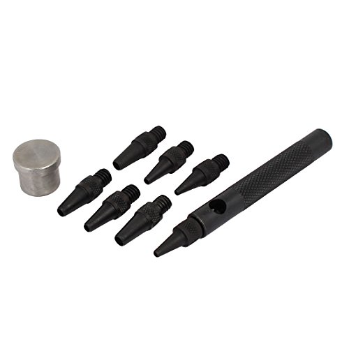 Aexit 2mm-5mm Metal Punches Knurled Shank Hollow Hole Punch Round Base Set Black 9 Drift Punches in 1