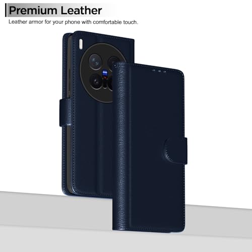 Image of Amazon Basics Flip Cover for Vivo X300 Pro 5G Leather Finish | Wallet Stand and Shock Proof | Inside TPU with Card Pockets | Complete Protection Flip Case (Blue)