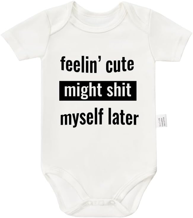 Feelin Cute Might Myself Later Bodysuit, Gender Neutral Baby Clothes, Boys Girls Short Sleeve Jumpsuit Outfits