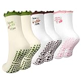 Zidoley 3 Paare Pilates Socken Grip Damen，Yoga Stoppersocken ，Rutschfeste Socks，Antirutschsocken Reformer Abs Pilates Socks，Mit Noppensocken，Zubehör Geschenk für Frauen Yoga