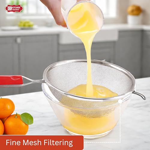 Image of Kitchen Expert Stainless Steel Soup Strainer | Set of 1 (13.5cm) | Food /Juice Strainer | Liquid Filter | Large Channi for Soup | Strong Handle & Anti Rust Channi