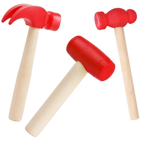 Image of 3pcs Wooden Mallet Toy Hammer Simulation Wooden Hammers Small Plastic Toddler Fake Hammer Portable Maintenance Kids Tools Toys Pretend for Boys Girls