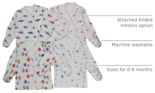 Image of ToBeInStyle Babies' 4 Pack Relaxed Fit Short or Long Sleeve Button Up Kimono Tee Swaddle Shirt