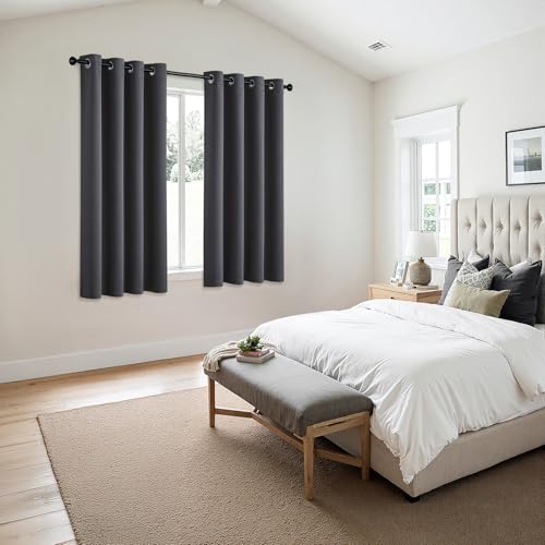 Image of MIULEE Blackout Curtains for Bedroom Living Room 2 Panels, Thermal Insulated Room Darkening Drapes Grommet Noise Reducing Light Blocking Window Treatments 68 Inches Long 55x68 Inch Dark Grey