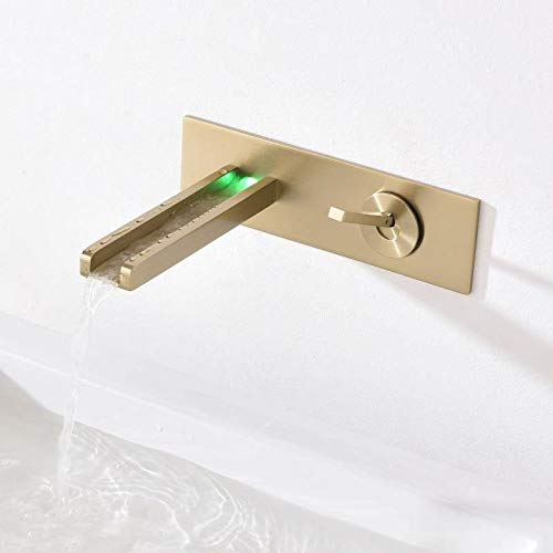 Robinet cascade LED en laiton or brossé luxe pour vasque murale encastrée