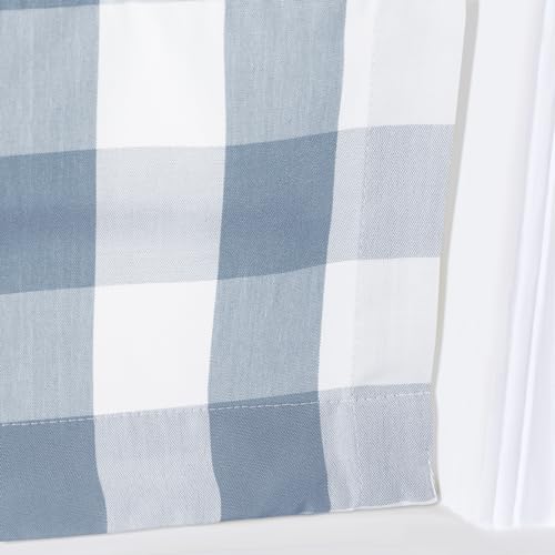 Image of TWOPAGES No Drill Cordless Buffalo Plaid Roman Shades Gingham Checkered Roman Blinds for Windows, Custom Made Room Darkening Blinds Farmhouse Shades, Light Blue Grid, 1 Piece
