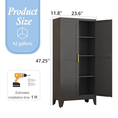 Image of Black Kitchen Pantry Cabinets, 48 inch Metal Storage Cabinet for Office