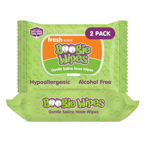 Image of Boogie Wipes Gentle Saline Nose Wipes - 90 Count - Fresh Scent, Hypoallergenic & Alcohol-Free - Allergy Relief - Made with Natural Saline, Aloe, Chamomile & Vitamin E - Diaper Bag Essential