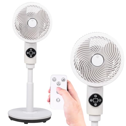BAKAJI Ventilador de pie con 3 aspas, ligero y ahorra espacio, potencia 50 W con mando a distancia y 6 velocidades seleccionables, función temporizador, base antivuelco, ventilación silenciosa