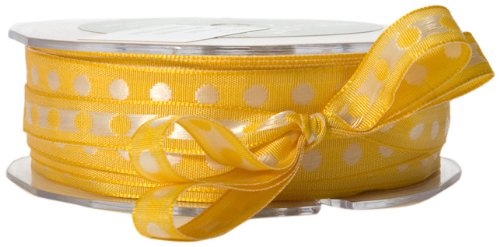 May Arts 3/8-Inch Wide Ribbon, Yellow with White Dots