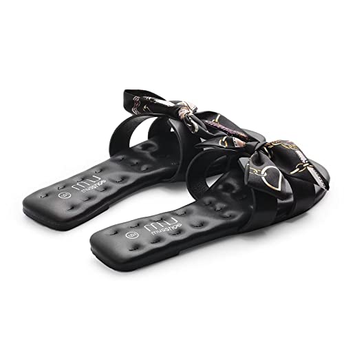 Musshoe Flat Sandals For Women Dressy Bowknot Women Sandals, Black 9 #TOP3