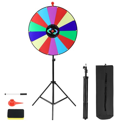 QWORK® ∅60 cm Rueda de la Suerte, Ruleta de Fortuna con 14 Ranuras y trípode metálico Ajustable, para Eventos y Actividades