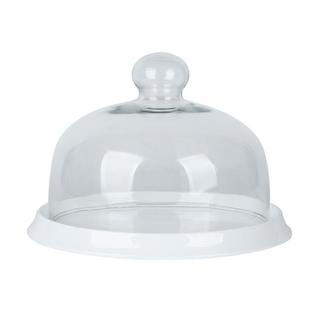 Plateau de gâteau céramique blanche de décoration dôme en verre MU