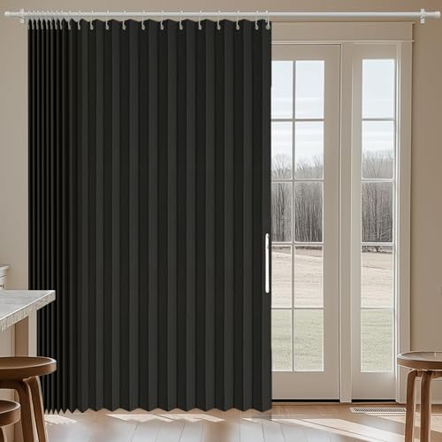 Jilron Sliding Door Curtains Blackout Curtains Accordion Doors Interior Patio Door Curtain Sliding Glass Door Curtain Vertical Blinds(Black 98" W x 84" L)