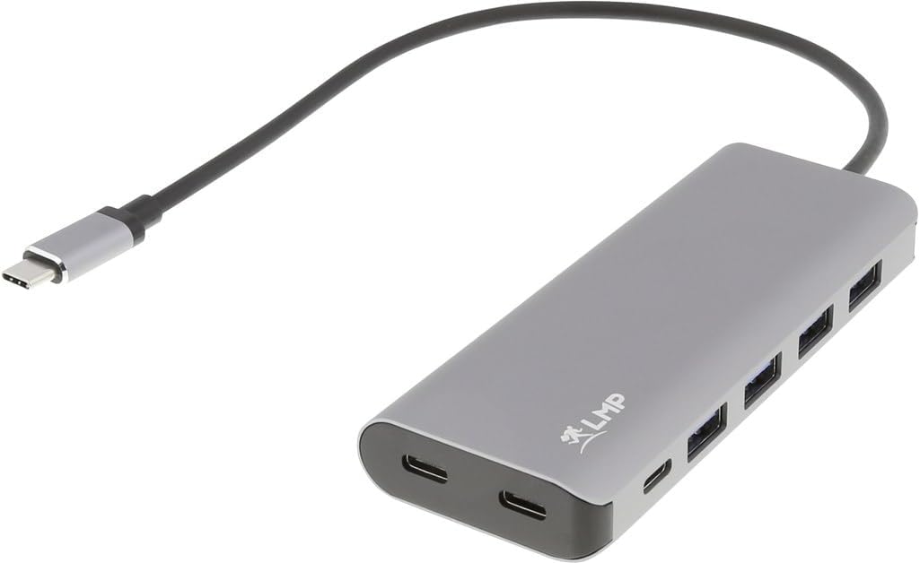 USB-C hub, USB-A (4) and USB-C (3) 7-port hub, charging function (BC1.2), external power supply (36W), space grey