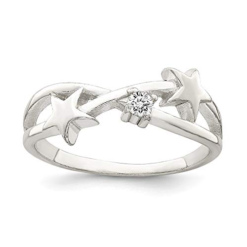 925 Sterling Silver Cubic Zirconia Cz Star Band Ring Size 8.00 Sun Moon Fine Jewelry For Women Gifts For Her