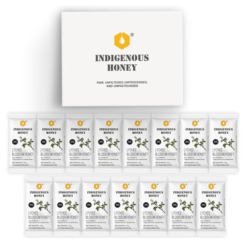 Image of INDIGENOUS HONEY Pure Lychee Honey Raw Organic Natural Unprocessed Added Sugar Free NMR Tested Unpasteurized Unheated 15 Travel Friendly Sachets 15g Each Total 225g