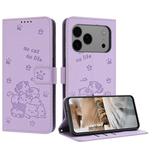 Étui iPhone Air avec clapet magnétique housse portefeuille antichoc en cuir violet chat