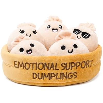 Emotional Support Dumplings by Relatable, Cuddly Stuffed Animals and Toys, Squishy Toys and Plushies, Great Gift Ideas for Loved Ones of All Ages, Includes 5 Plushies with Carrying Basket