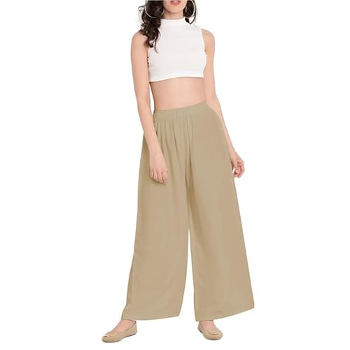 Prime fashions - Women Plain Flared Palazzo – Trousers - Wide Leg Flared Pants – Elasticated Waist – Casual Wear (20-22 Cream)