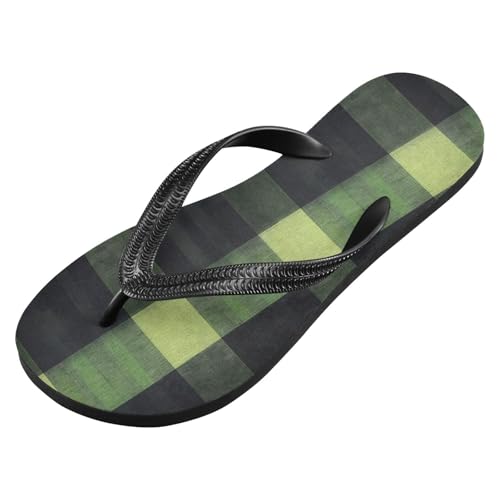 Green Black Plaid Women's Flip Flop Sandal Casual Summer Sandals, Mens Flip Flops for Beach Outdoor XS2