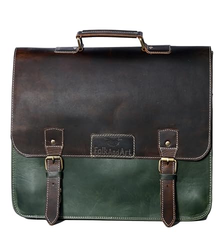 Genuine Leather Laptop Bag for Office & Travel-Handmade Vintage Briefcase,Messenger Bag,Leather Work Bag with Shoulder Strap (16 Inches)