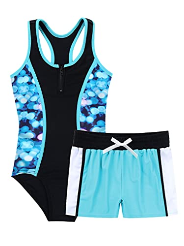 Girls Two Piece Athletic Swimsuit One Piece Jumpsuit with Boyshorts Bathing Suits for Kids