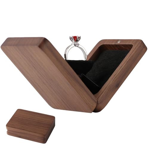 Yookin Engagement Ring Box Wood Rotating Proposal Ring Box For Wedding Valentines Day Ceremony Jewelry Gift Case (Black Walnut Classic)