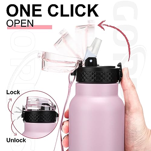 GOPPUS 750ml/26oz Stainless Water Bottle with Straw Double Wall Insulated Bottles with Strap Reusable Vacuum Thermal Flask Leakproof Keep Cold Drinks Bottles with Flip Top Lid for Men Women BPA Free - Image 4