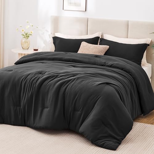 Loves cabin Black Twin/Twin XL Comforter Set 2-Piece Prewashed Bed Set with 1 Comforter (66 x 90 in) & 1 Pillowcase Lightweight & Breathable for All Seasons