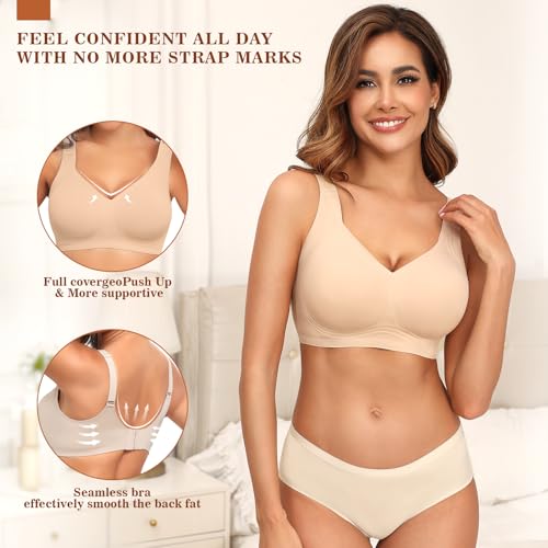 PoseFree Womens Seamless Wireless Supportive Bra Push Up Comfort Soft No Underwire Full Coverage T-Shirt Bra2