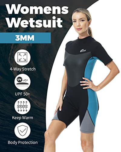 Owntop Womens Wetsuit Shorty, 3Mm Neoprene Wet Suit For Diving Surfing Swimming Scuba (Women's Blue, Xl) #TOP2
