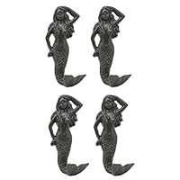 Ebros Gift 6\" H Nautical Siren Mermaid Cast Iron Rustic Greenish Black Vintage Finish Wall Coat Hook Ocean Goddess Princess Coastal Beach Mermaids Decorative Accent Hooks for Keys Leashes Hats (4)