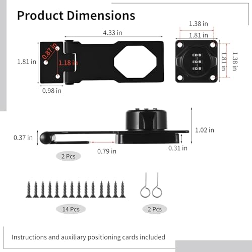 Image of 2 Pcs Combination Rotary hasp Lock, 4 in Metal Padlock Hook, with 3-Digit Combination Cabinet Lock, Suitable for cabinets, Drawers,Closets and Other Door Security Combination Locks(Black)