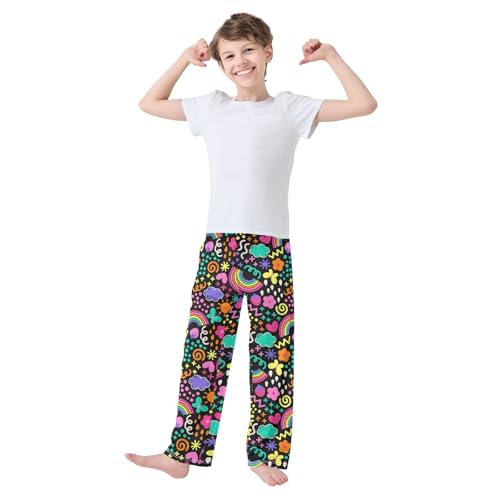 Cartoon Rainbow Butterfly Boys Long Pants Soft Trousers Elastic Waist Kids Lounge Bottoms with Pockets S-XL2
