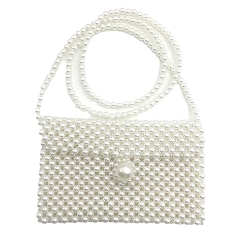 Image of SHESRA Luxury Pearl Bag Chain Bag Purse Bags, Artificial Pearl Clutch Crossbody Handmade Bags Evening Bags for Party Wedding Bridal Party Travel Prom(White)