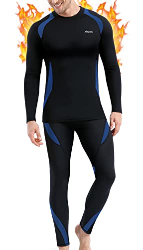 Thermounterwäsche Herren, Skiunterwäsche Winter Thermowäsche Set Funktionsunterwäsche Warm Weich Funktionswäsche atmungsaktiv Thermo Unterwäsche Thermounterhemd Thermounterhose für Männer Blau M