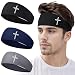 Headbands for Men Women 3pcs Sweat Bands Headbands Men Sweatbands Christian Cross Sports Headband Mens Head Band Running Workout Headband for Mens Cooling Women Hairband Tennis Football Gift