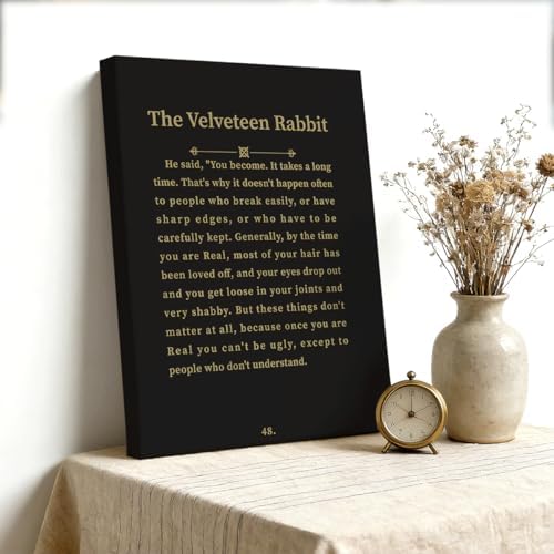 Literary Quote Canvas Wall Art, The Velveteen Rabbit Inspirational You Become Text Oil Painting Print, Vintage Style Nursery & Bedroom Decor, 8x10 Inches — view 3
