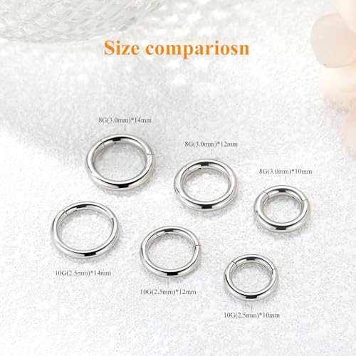 MissNity 4G 6G 8G 10G 12G Clicker Rings 316L Surgical Steel Hinged Segment Hoop for Septum and Cartilage Earlobe Piercings, Diameter 10mm 12mm 14mm3