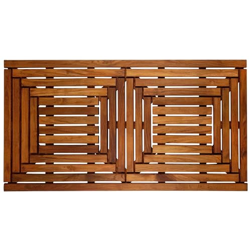Nordic Style Teak Shower, Bath and Spa Mat | Indoor + Outdoor Use | Non-Slip Wood Platform | Spa, Sauna, Pool, Hot Tub | Luxury Decor | Framed Oiled Finish (40' x 20')